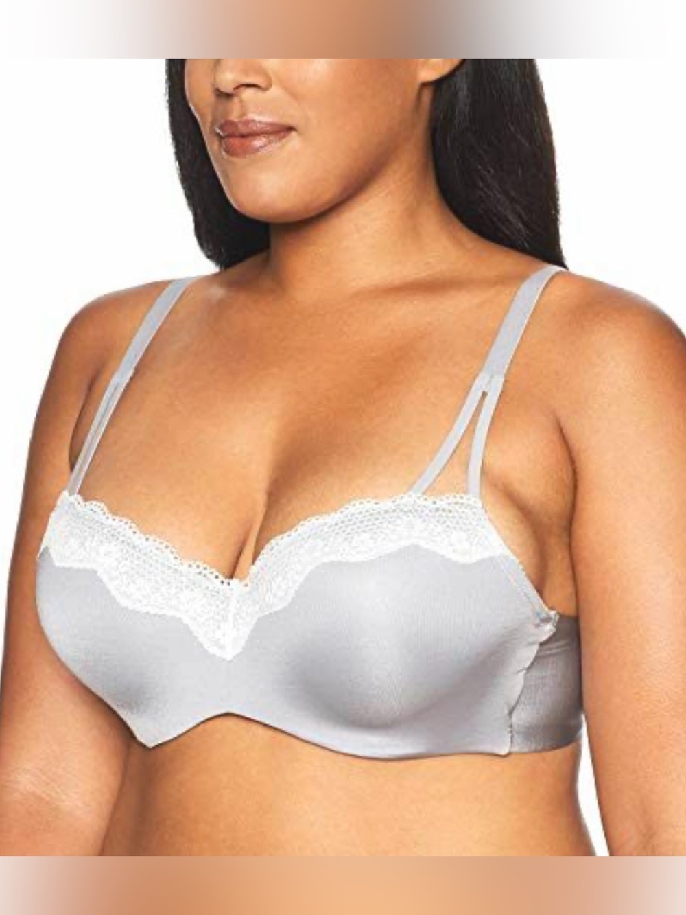 Paramour Bra Brilliance Contour Seamless Bra Lace Trim Underwire Gray 38DD New - Picture 2 of 4